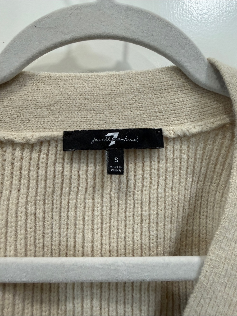 7 For All Mankind Cream Button-Front Ribbed Cardigan - Picture 2 of 6